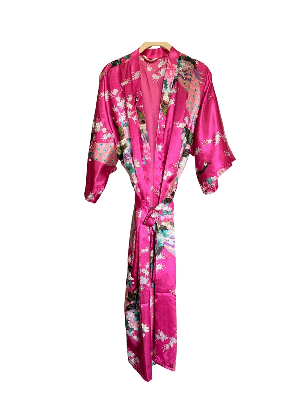 Silky Satin Hot Pink Floral Kimono Robe/Coverup